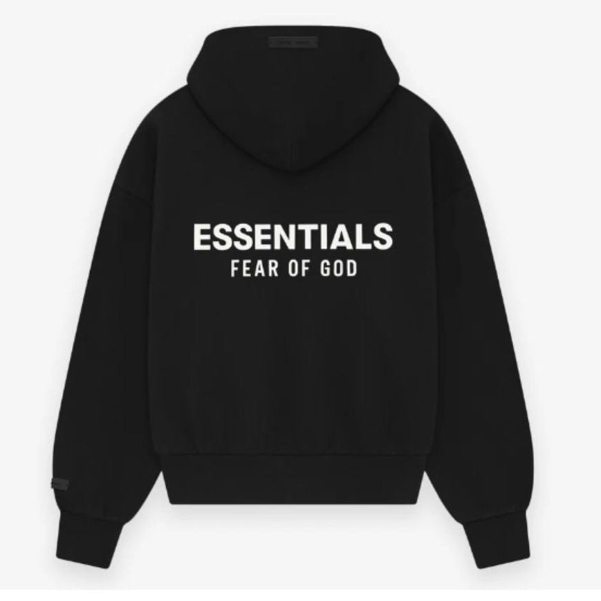 Hoddie Jet Black Zip-Up Essentials