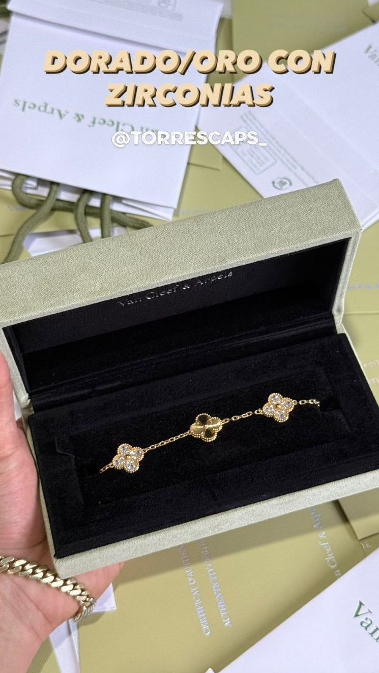 Pulso Tipo Van Cleef Dorado con Zirconias
