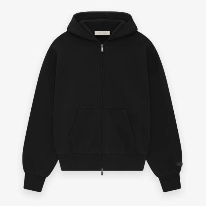 Hoddie Jet Black Zip-Up Essentials